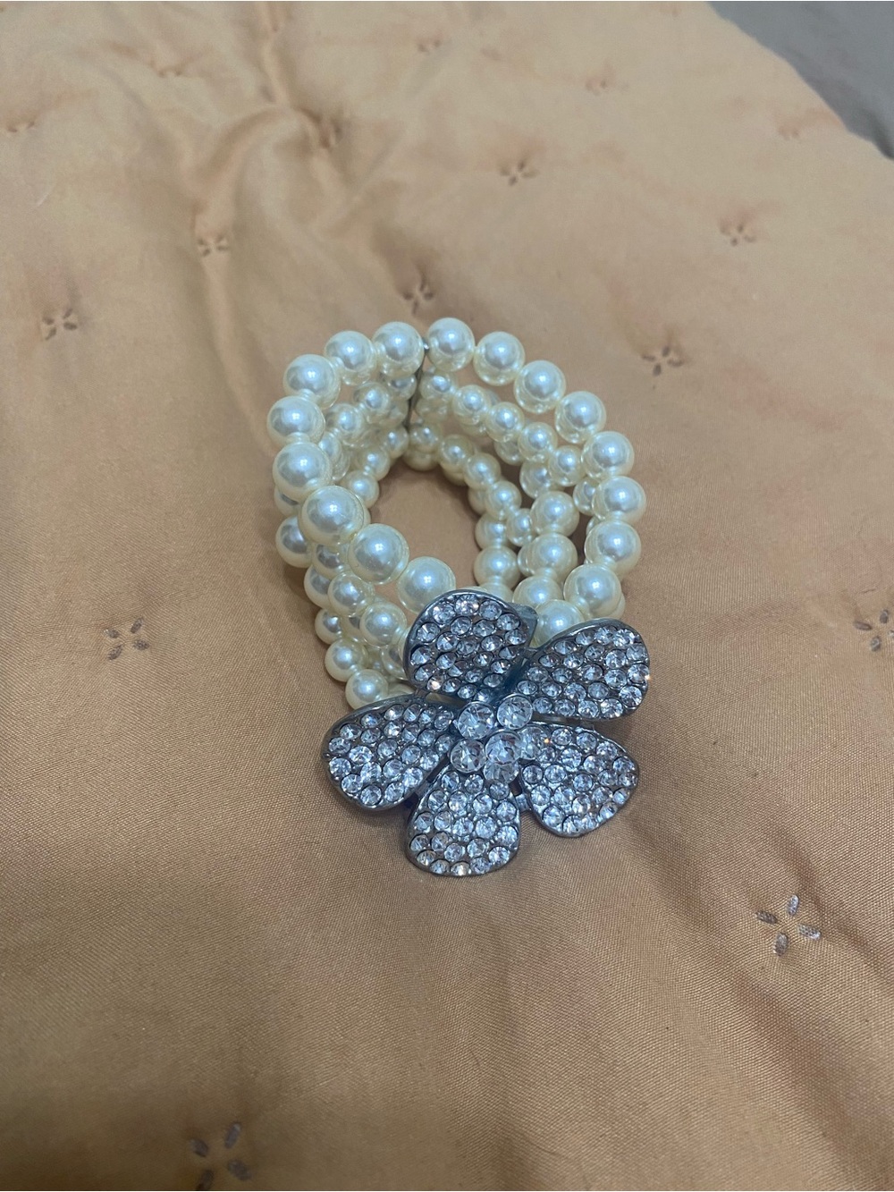 Pearl Multi-Strand Bracelet with Crystal Flower Clasp